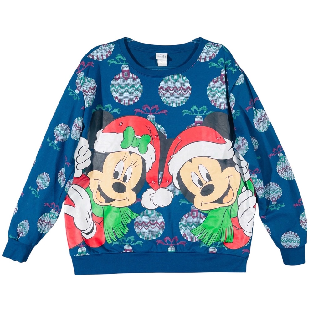 Disney Mickey Mouse Sweatshirt Women XXL Flashing Lights Christmas Holiday